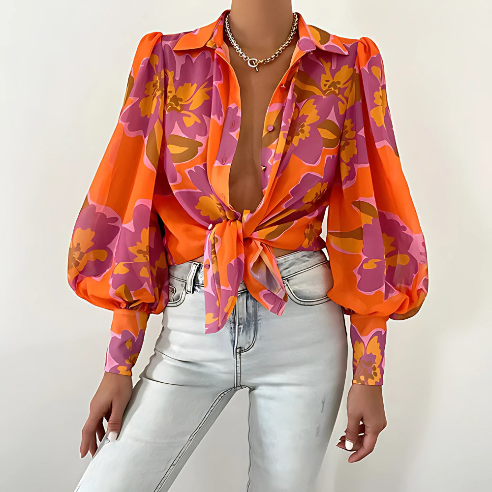 Lana Tie-Front Lantern Blouse