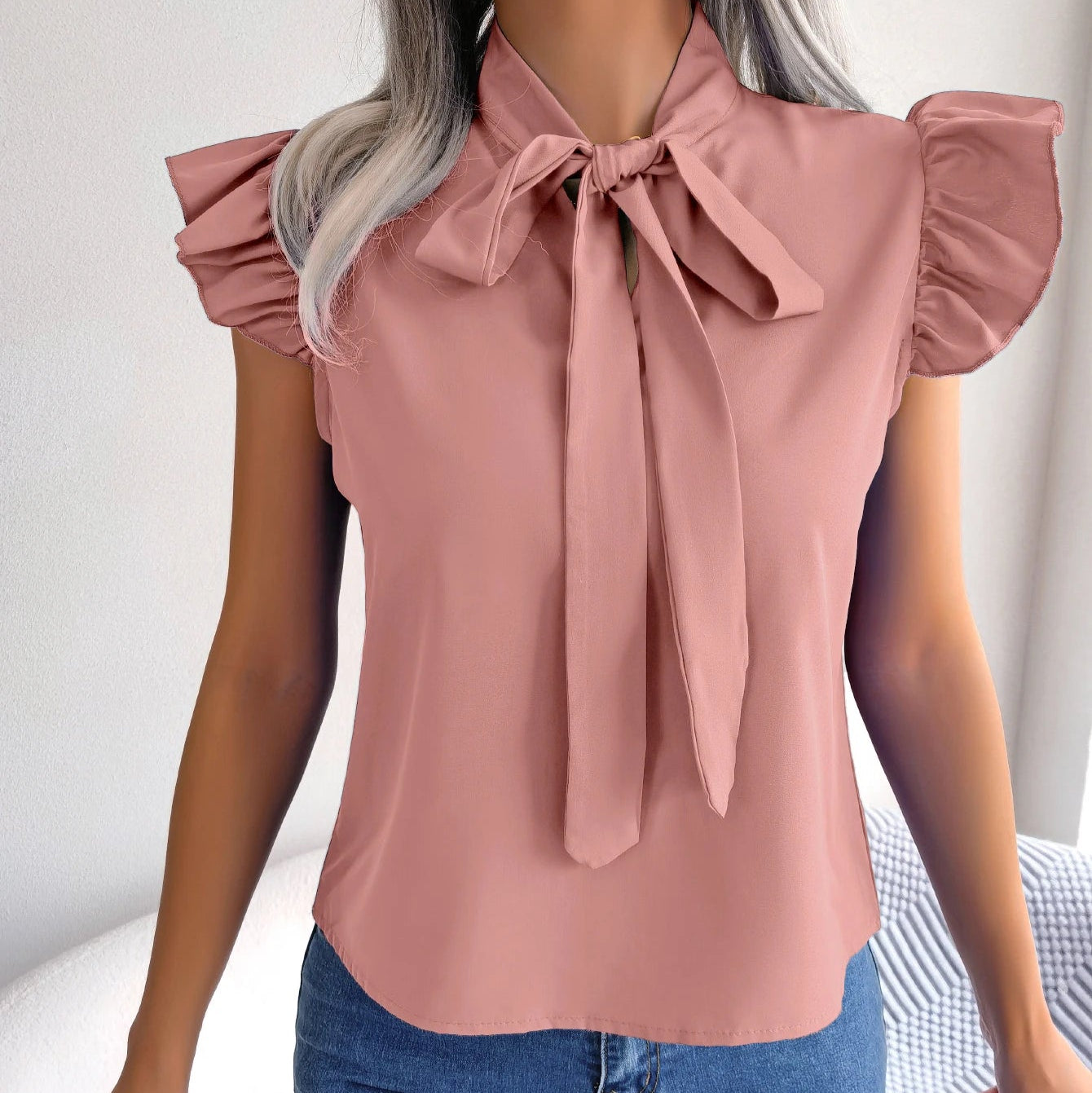 Léa Ruffle Tie-Neck Blouse