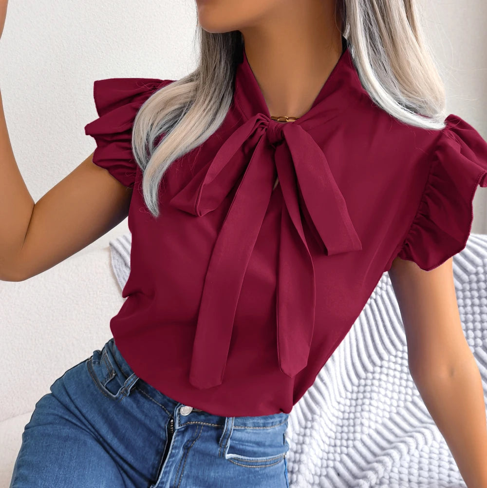 Léa Ruffle Tie-Neck Blouse