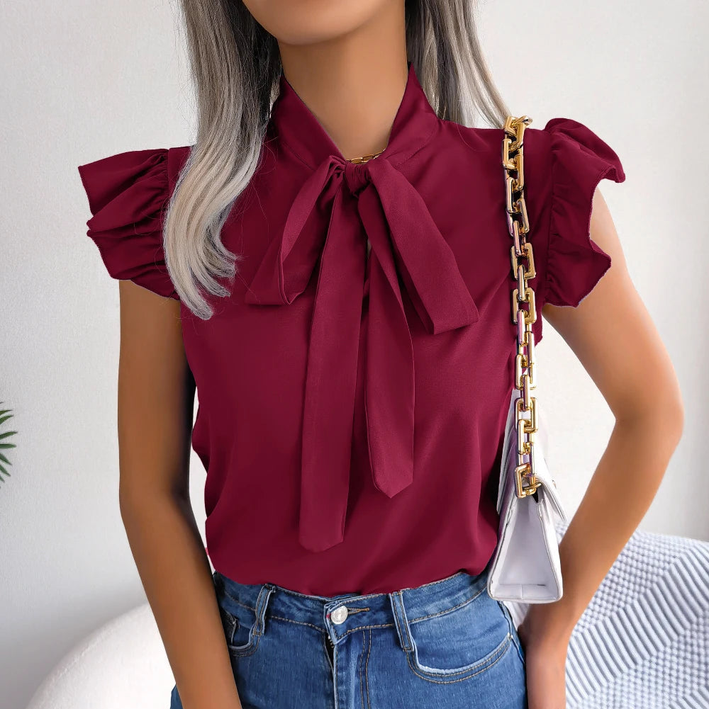 Léa Ruffle Tie-Neck Blouse