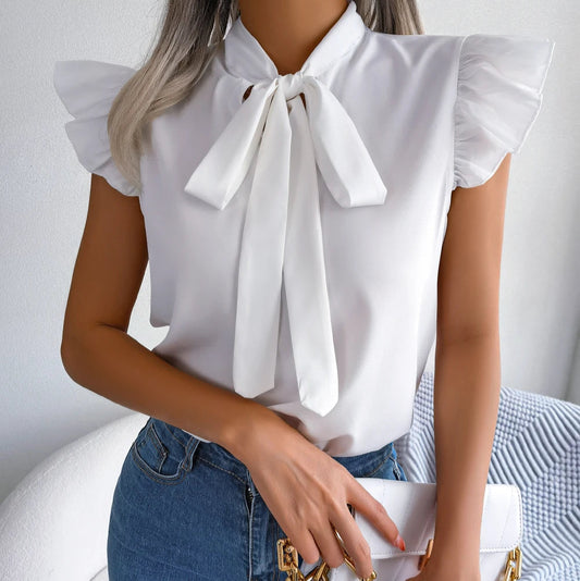 Léa Ruffle Tie-Neck Blouse
